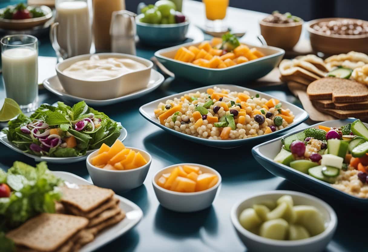 Uma mesa montada com uma variedade colorida de opções de almoço sem laticínios e sem açúcar