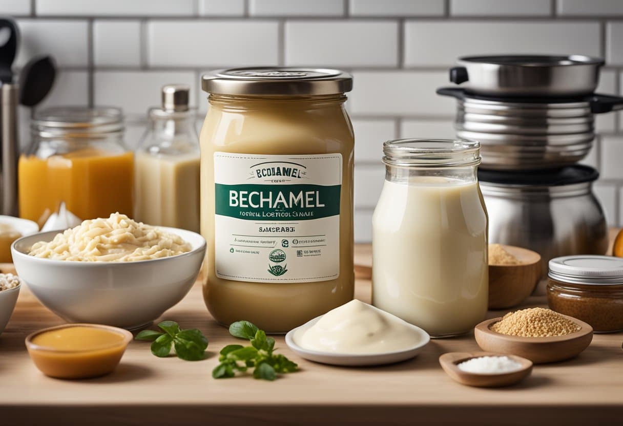 Um chef mexendo uma panela de molho bechamel sem laticínios sobre um fogão