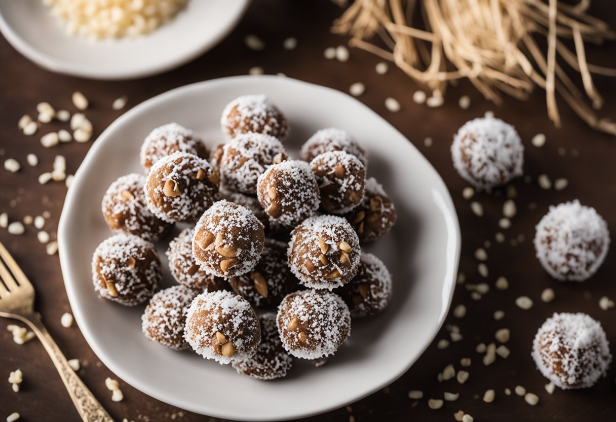 Um pequeno prato com trufas brasileiras de coco sem laticínios