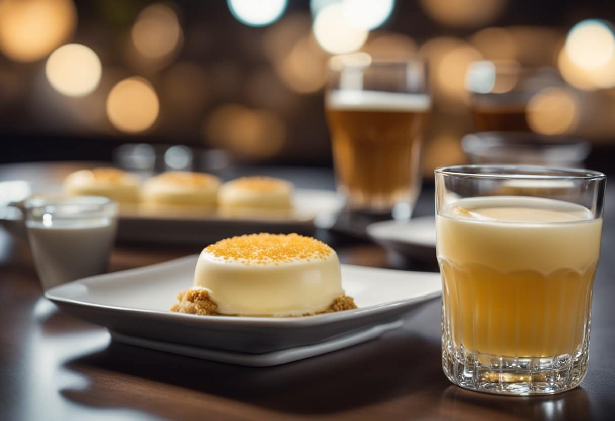 Um copo de sobremesa beijinho sem lactose acompanhado de uma bebida combinando