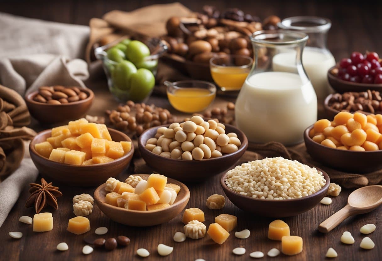 Uma mesa com uma variedade de ingredientes e utensílios para fazer docinhos de beijinho sem lactose