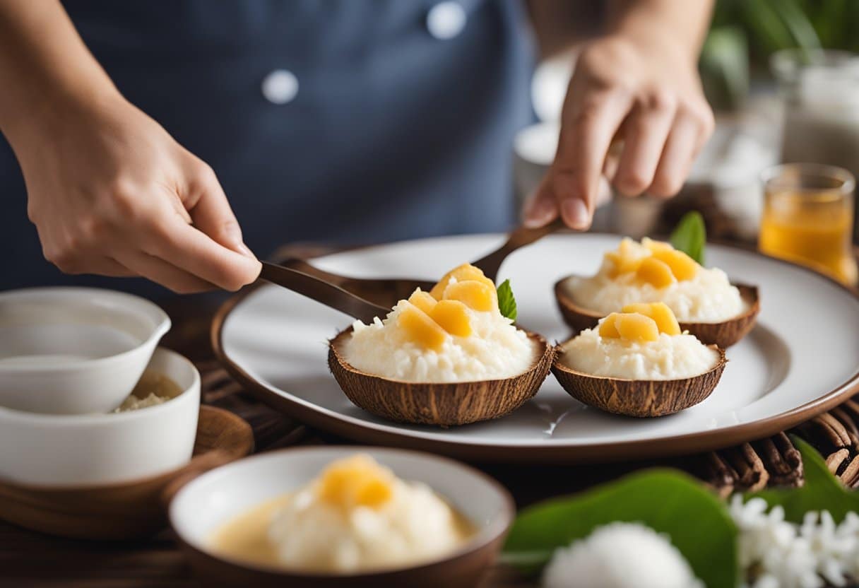 Uma sobremesa de coco sendo preparada com ingredientes sem lactose