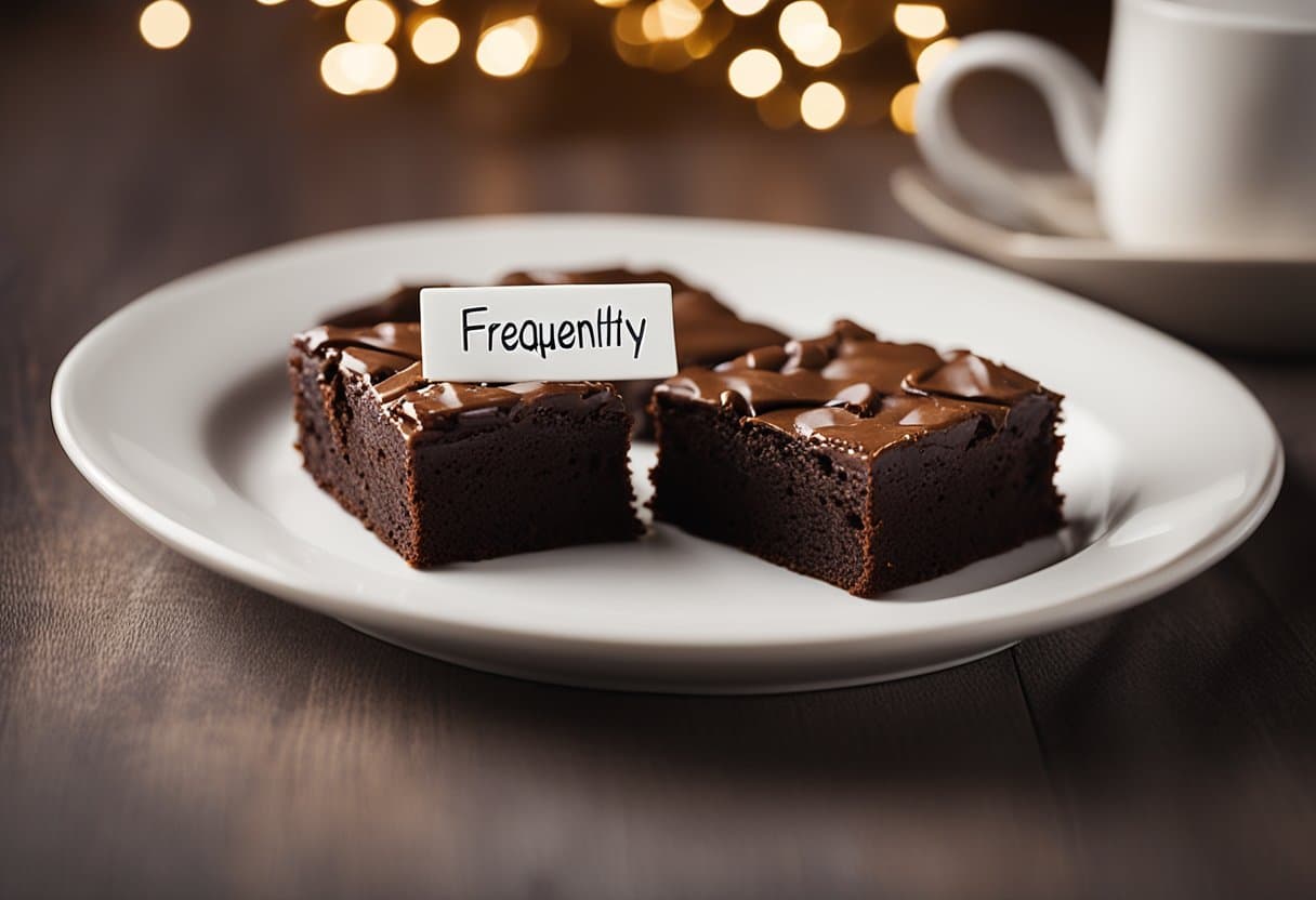 Uma mesa rústica de madeira decorada com um prato de brownies ricos e fudgy, cercados por frutas vermelhas frescas e um fio de molho de chocolate sem laticínios.