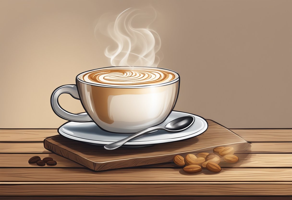 Um cappuccino caseiro sem leite fumegante em uma mesa de madeira rústica